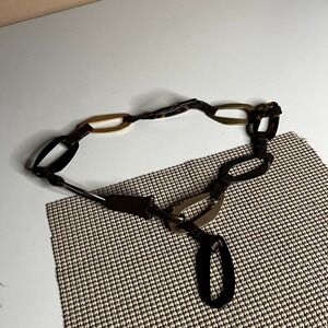 Suzi Roher Tortoiseshell Gold Chain Link Belt Brown Leather‎ Y2K Vintage 34 Inch